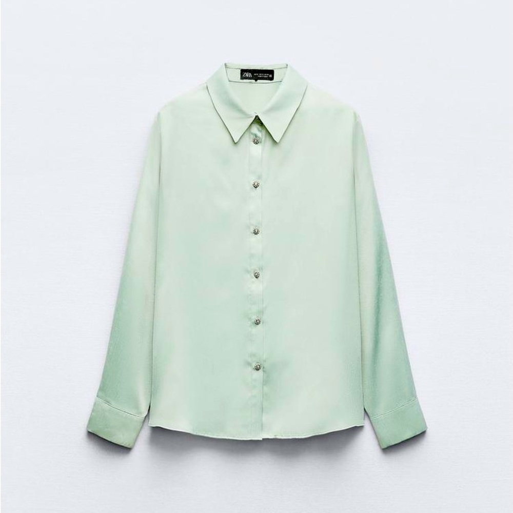 ZARA Mint Satin effect button-down shirt EUC - size XXL